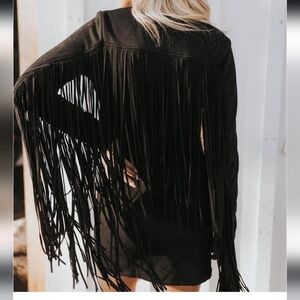 Black Faux Suede Fringe Mini Dress S